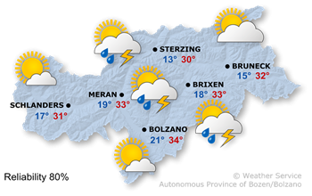 Sunny, with localised thunderstorms later on